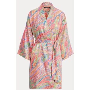 Lauren Ralph Lauren‎ Women's Size S Satin Paisley Print Robe Pink Blue Kimono